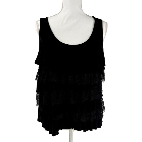 Relativity Black Sleeveless Tiered Lace & Viscose Ruffle Tank Top Size XL - Picture 1 of 10